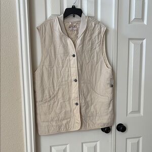 Beige Quilted Vest with Button Closure